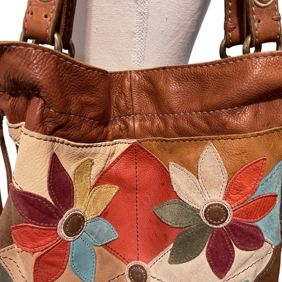 VTG Lucky Band Floral Leather Patchwork Hobo Bag - Picture 3 of 15